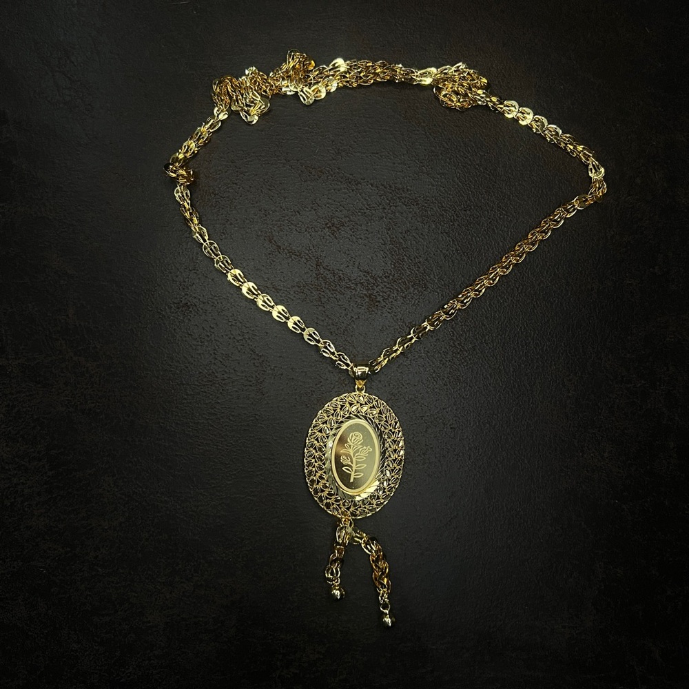 Elegant 21K Gold Plated Rose Pendant Necklace